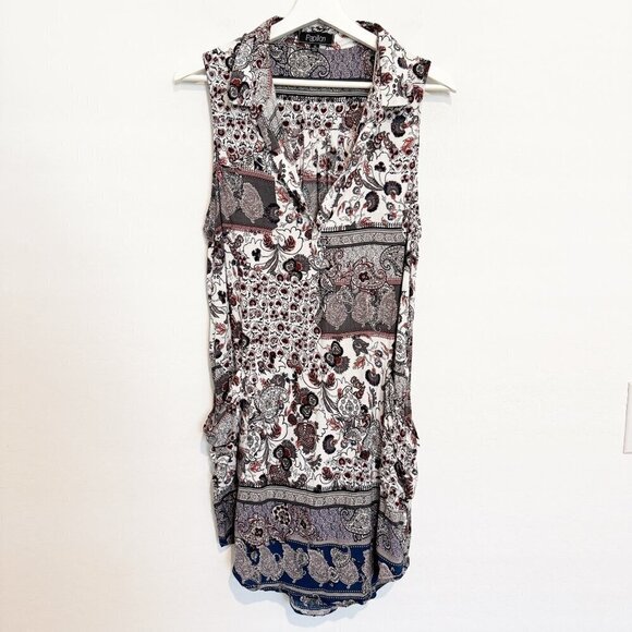 Papillon Floral Paisley V-Neck Collared Tunic Mini Dress Pockets Lagenlook XL - Picture 1 of 8